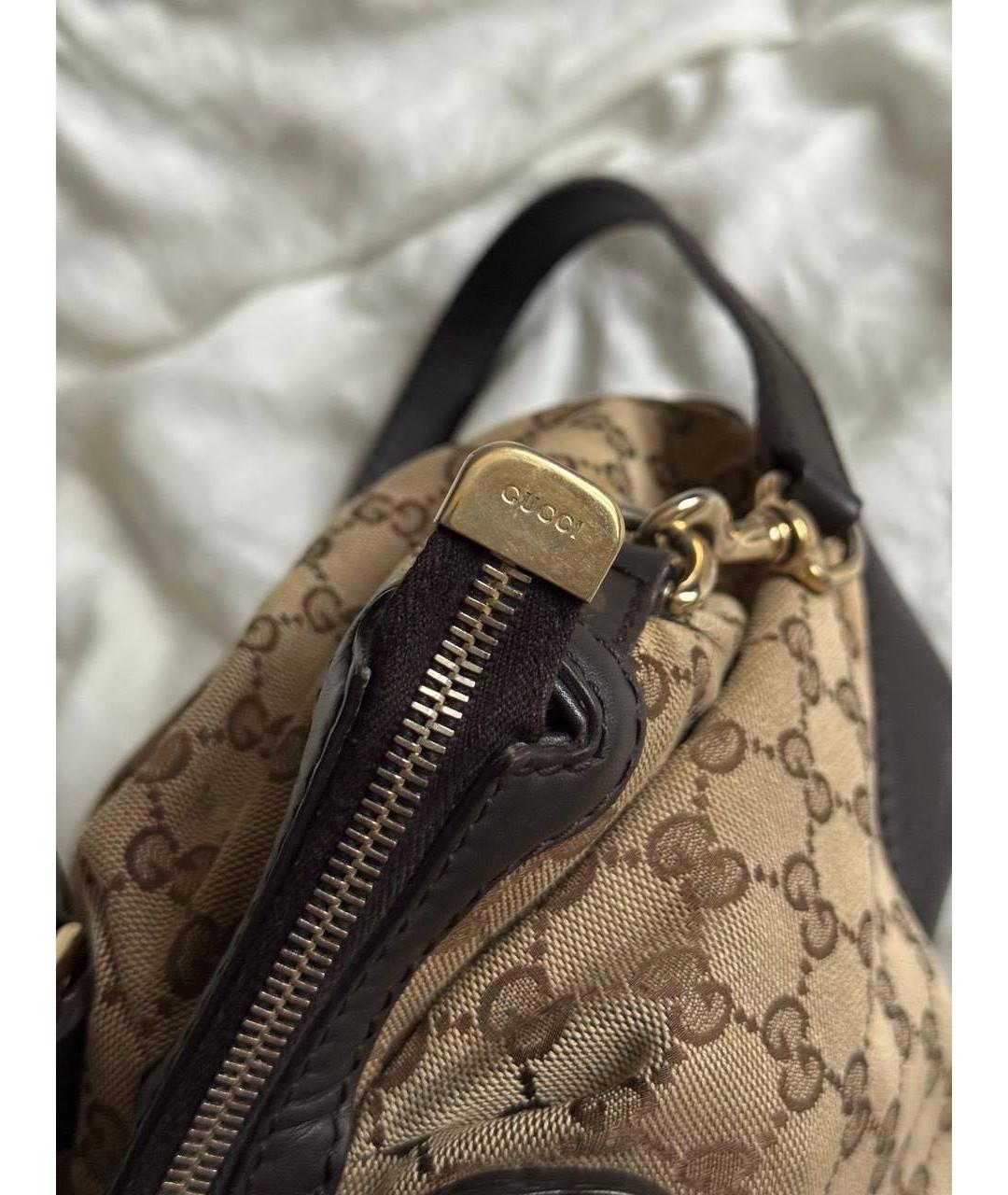 GUCCI Коричневая тканевая сумка с короткими ручками, фото 5