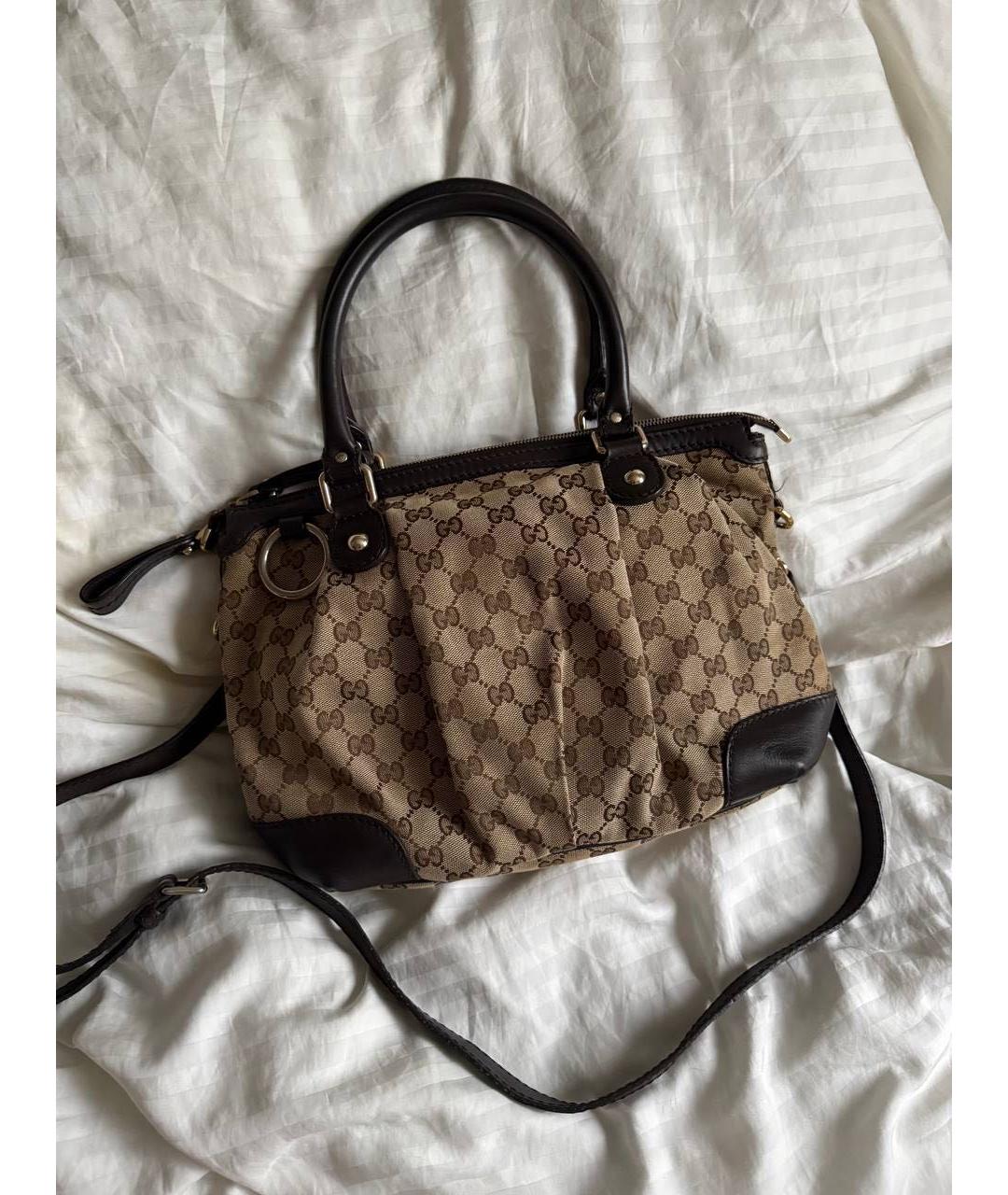 GUCCI Коричневая тканевая сумка с короткими ручками, фото 9