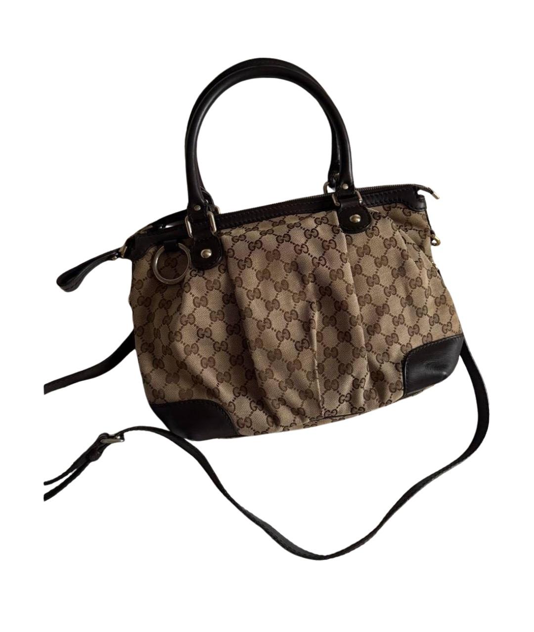 GUCCI Коричневая тканевая сумка с короткими ручками, фото 1