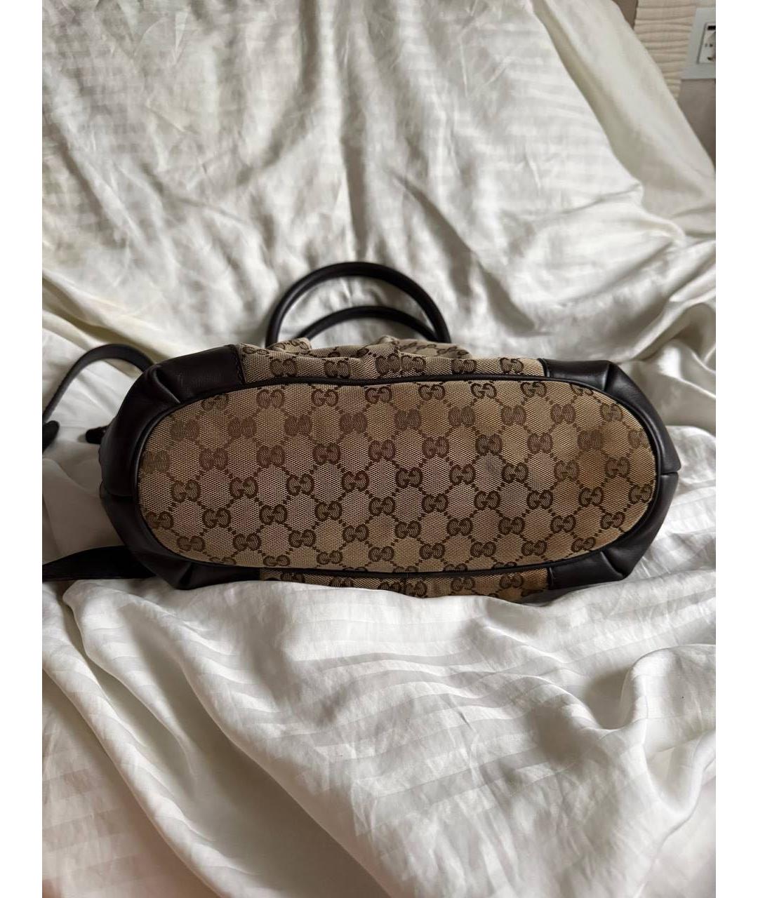 GUCCI Коричневая тканевая сумка с короткими ручками, фото 3