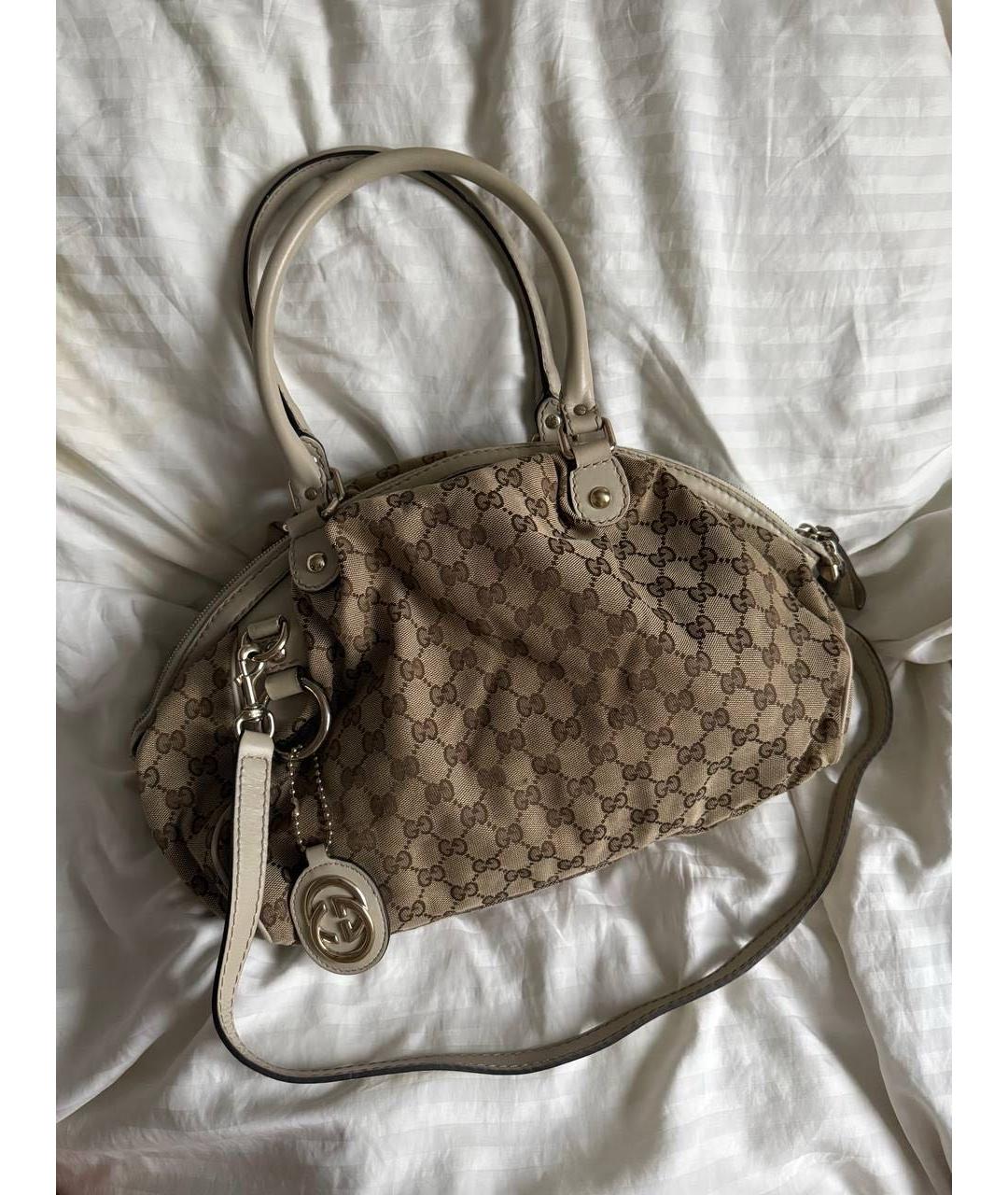 GUCCI Коричневая тканевая сумка с короткими ручками, фото 9