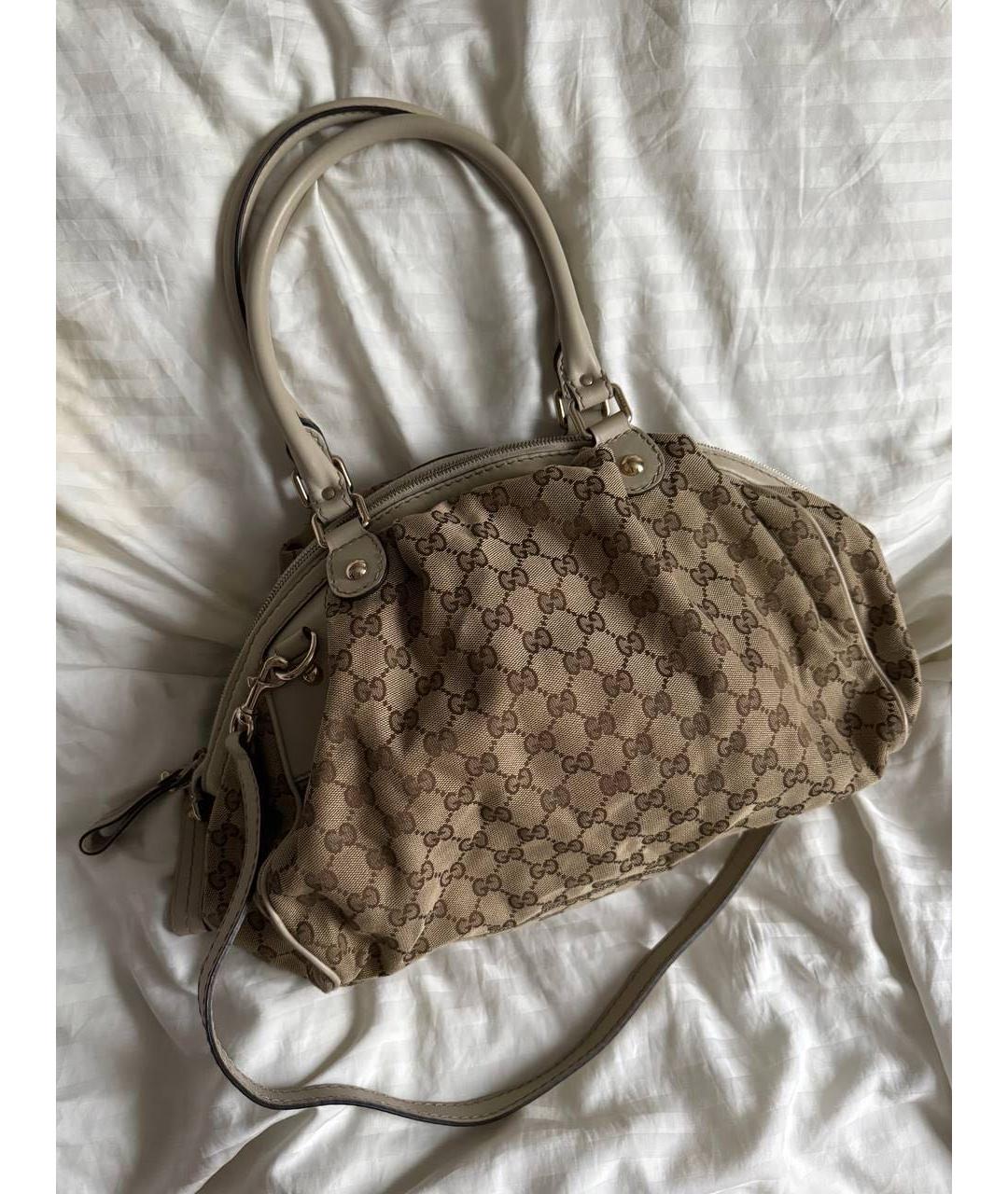 GUCCI Коричневая тканевая сумка с короткими ручками, фото 2