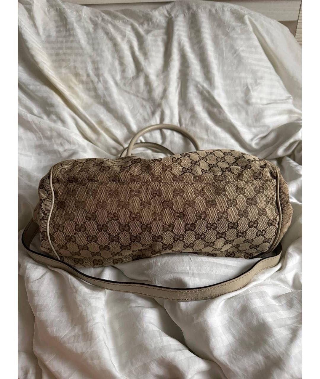 GUCCI Коричневая тканевая сумка с короткими ручками, фото 3