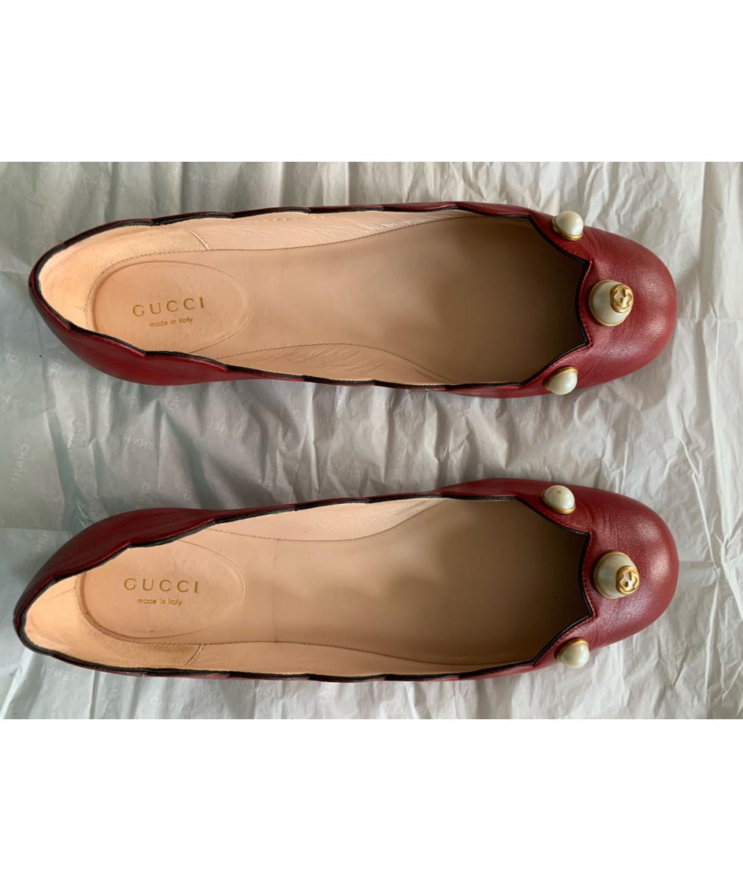 GUCCI Бордовые кожаные балетки, фото 2