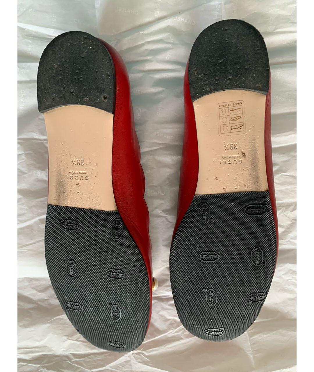 GUCCI Бордовые кожаные балетки, фото 5