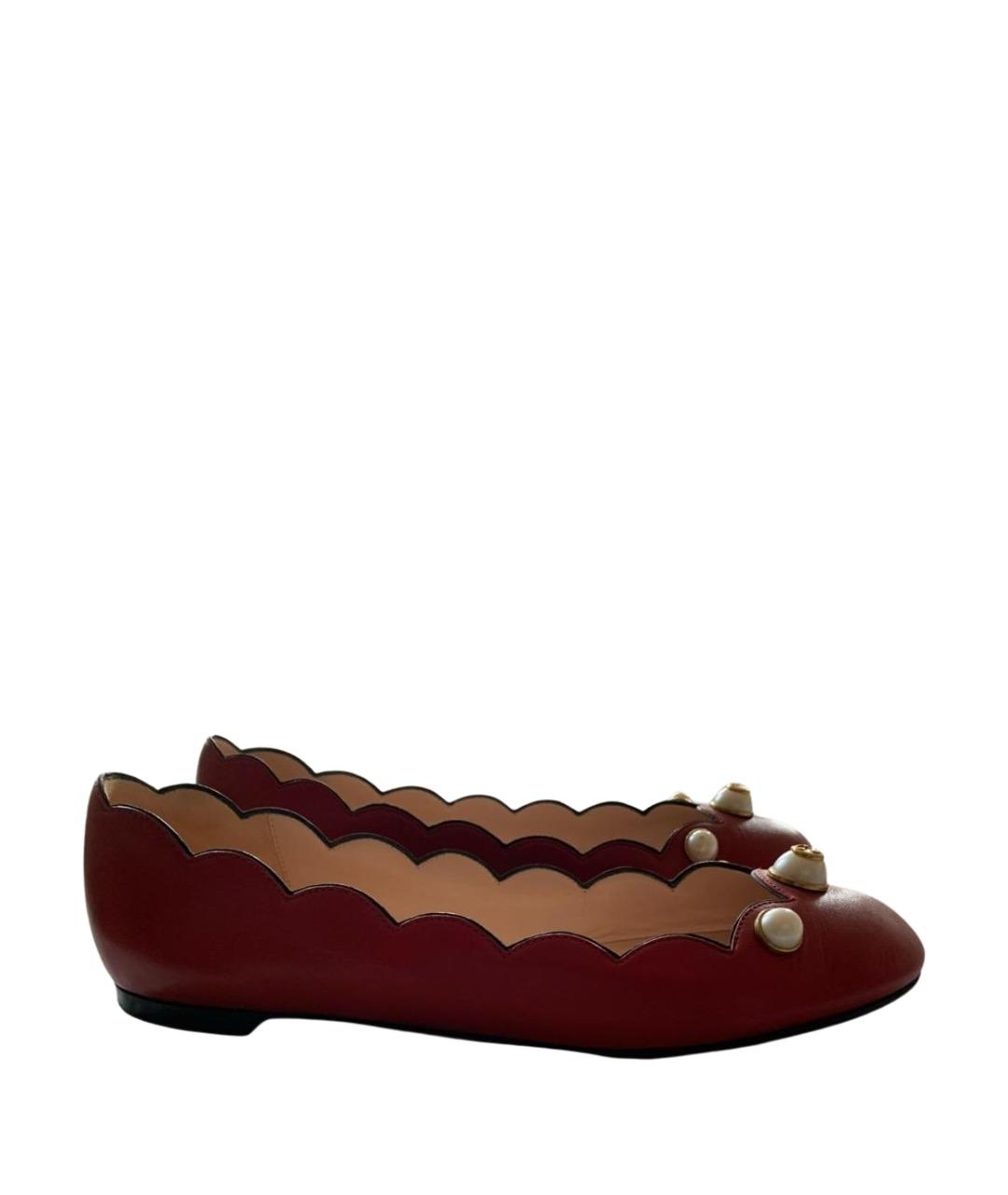GUCCI Бордовые кожаные балетки, фото 1