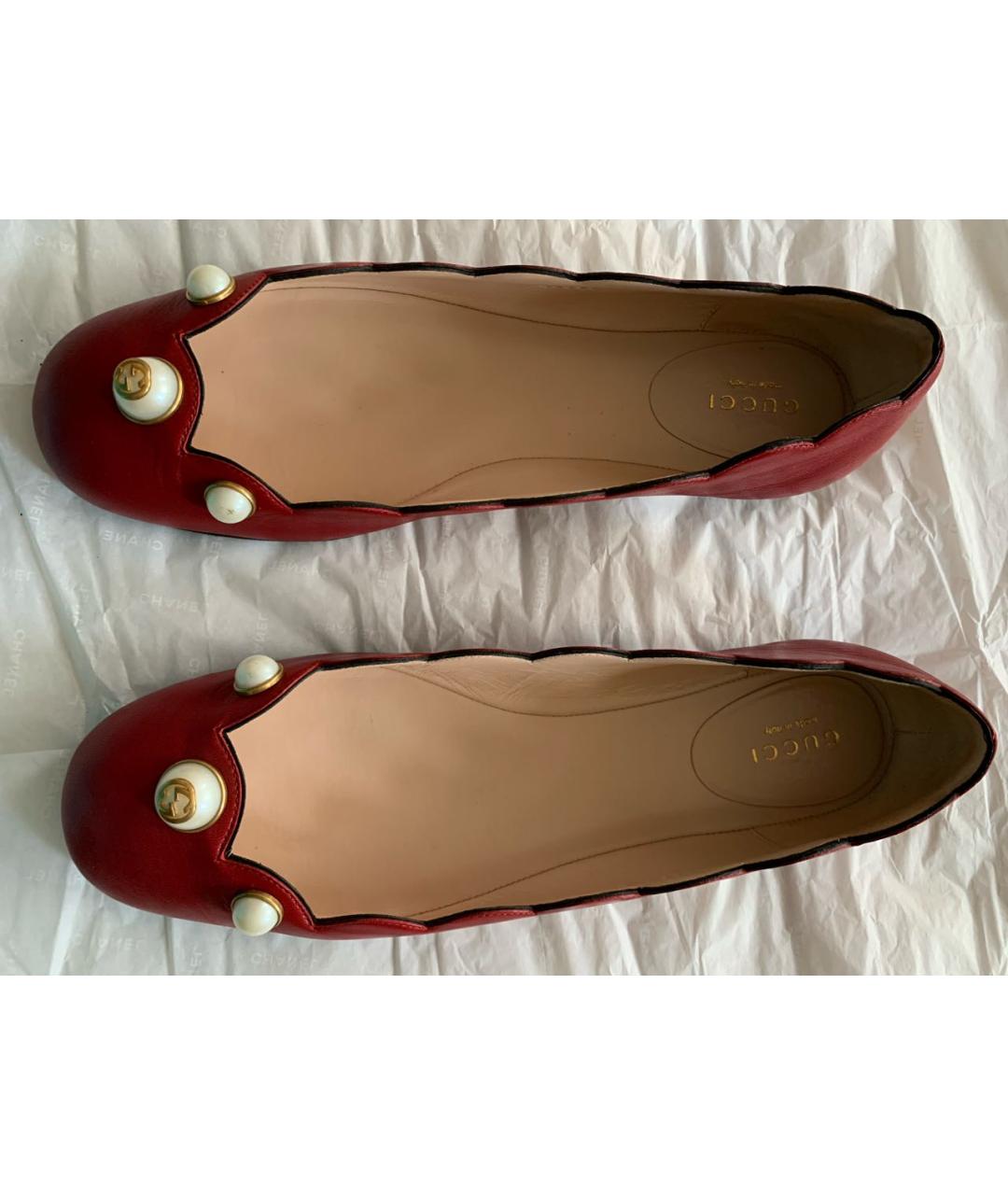 GUCCI Бордовые кожаные балетки, фото 3