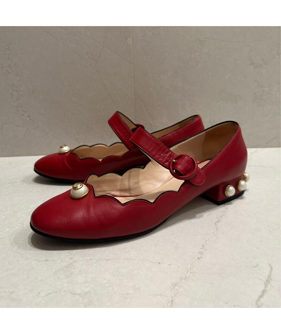 GUCCI Красные кожаные балетки, фото 5