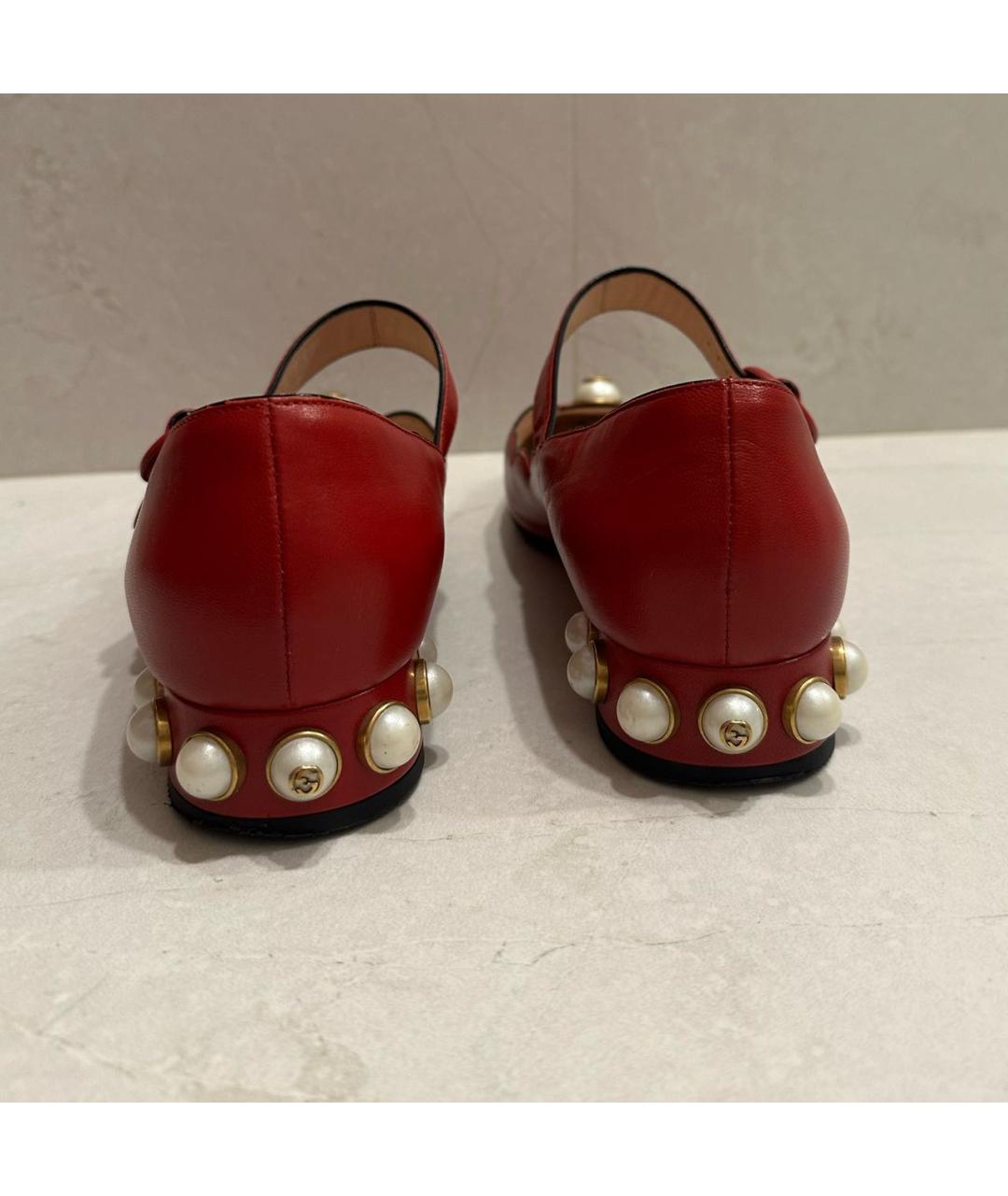 GUCCI Красные кожаные балетки, фото 4