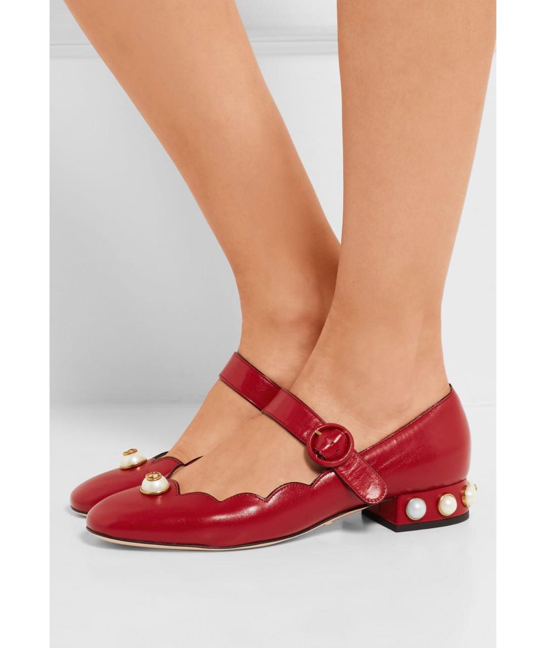 GUCCI Красные кожаные балетки, фото 6