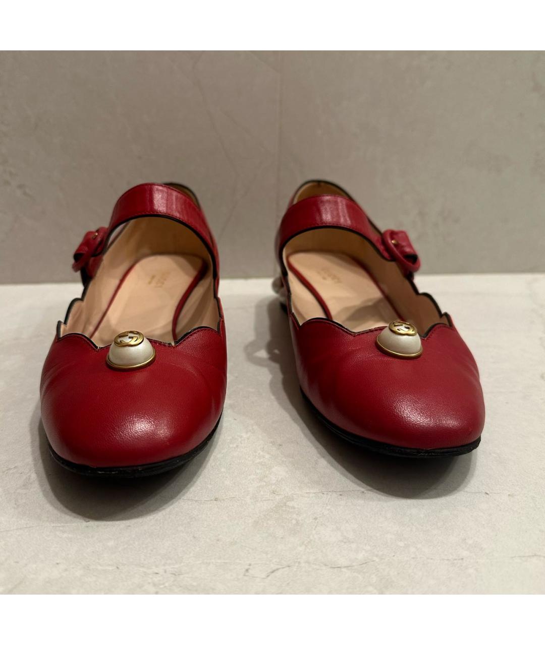 GUCCI Красные кожаные балетки, фото 2