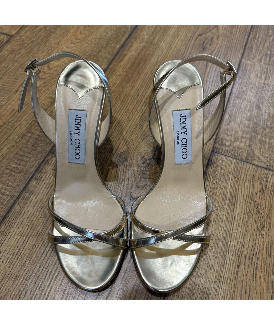 JIMMY CHOO Золотые кожаные босоножки, фото 3