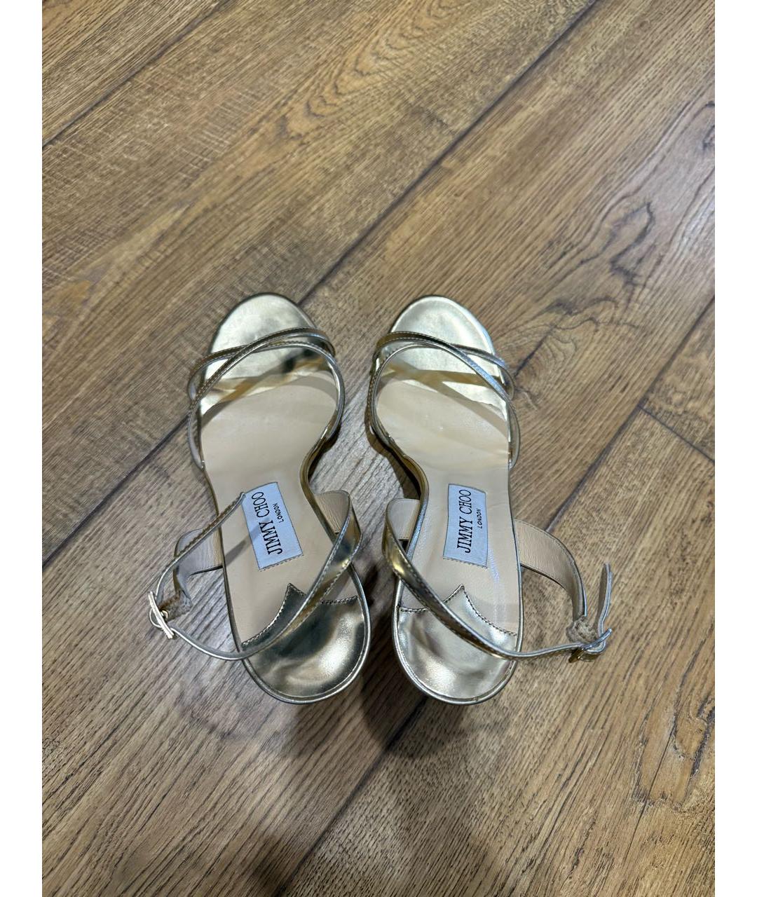 JIMMY CHOO Золотые кожаные босоножки, фото 4