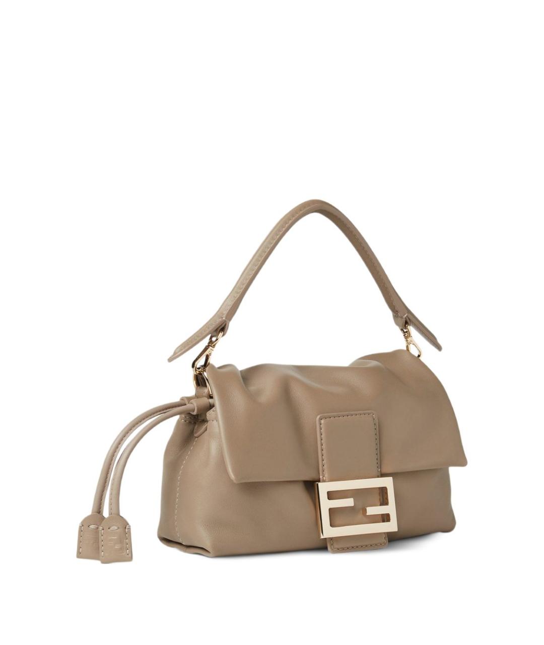 FENDI Бежевая кожаная сумка через плечо, фото 3