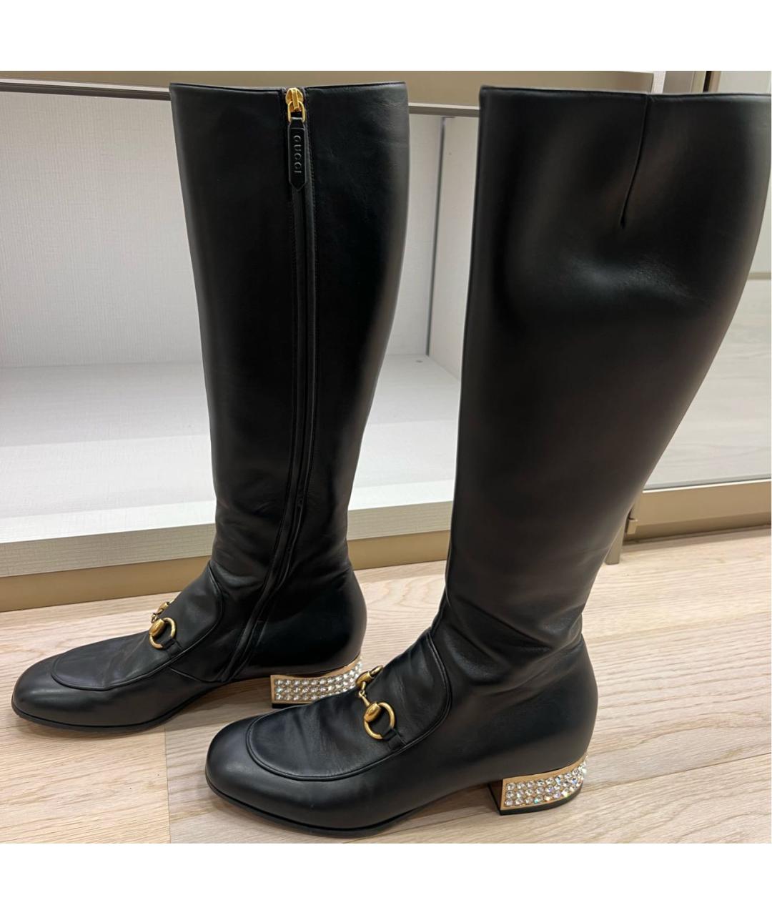 GUCCI Черные кожаные сапоги, фото 6