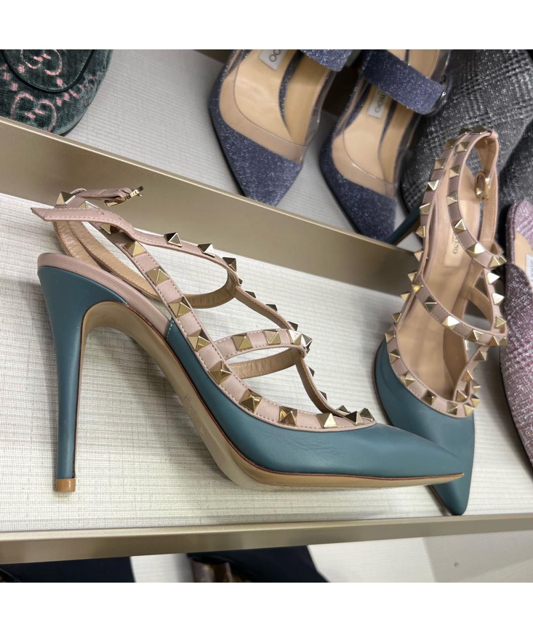 VALENTINO Бирюзовые кожаные босоножки, фото 4