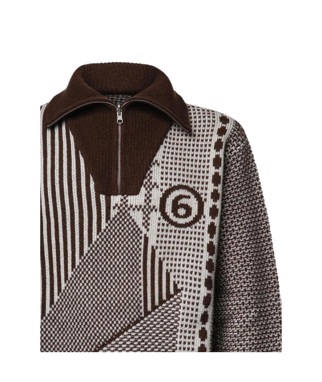MM6 MAISON MARGIELA Коричневое шерстяное поло с длинным рукавом, фото 4