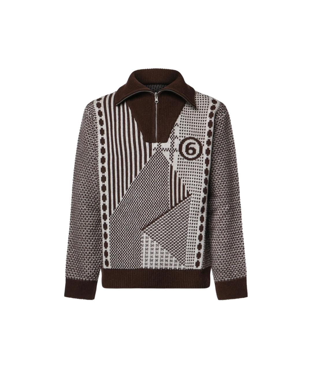 MM6 MAISON MARGIELA Коричневое шерстяное поло с длинным рукавом, фото 1