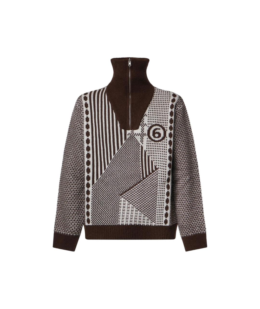 MM6 MAISON MARGIELA Коричневое шерстяное поло с длинным рукавом, фото 3