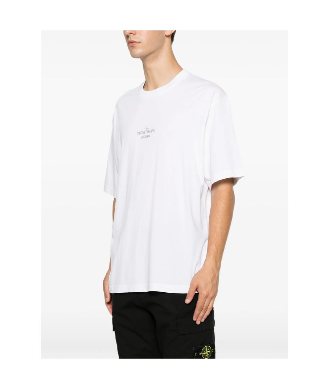 STONE ISLAND Белая хлопковая футболка, фото 5