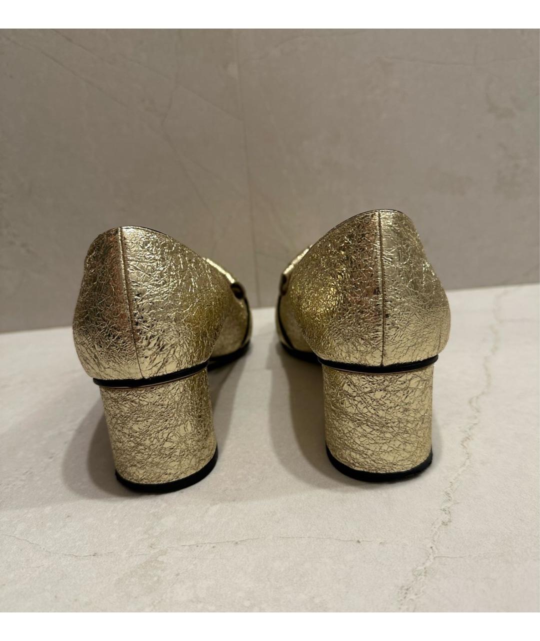 GUCCI Золотые кожаные туфли, фото 4