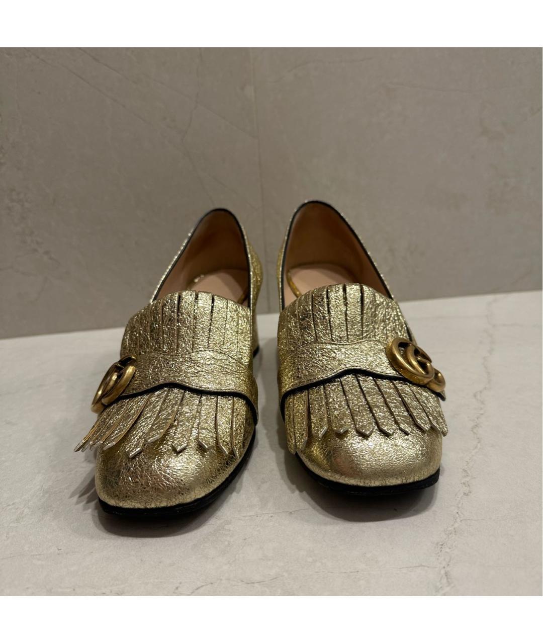 GUCCI Золотые кожаные туфли, фото 2