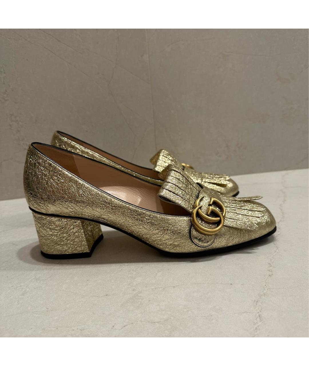 GUCCI Золотые кожаные туфли, фото 8
