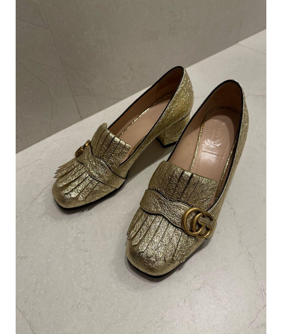 GUCCI Золотые кожаные туфли, фото 5