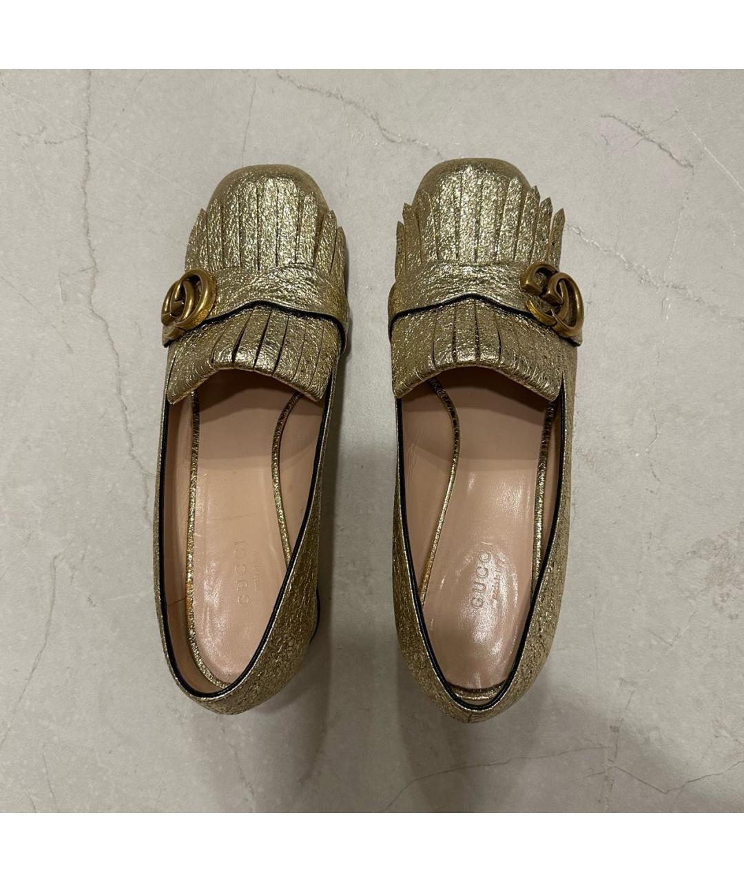 GUCCI Золотые кожаные туфли, фото 3