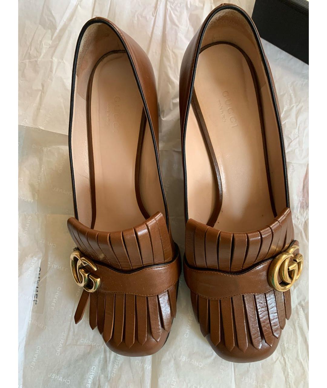 GUCCI Коричневые кожаные туфли, фото 2