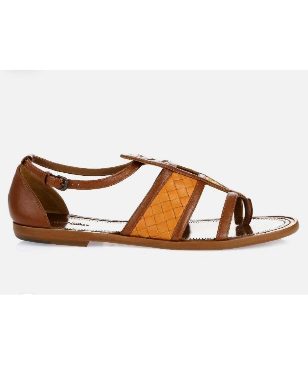BOTTEGA VENETA Коричневые кожаные сандалии, фото 10
