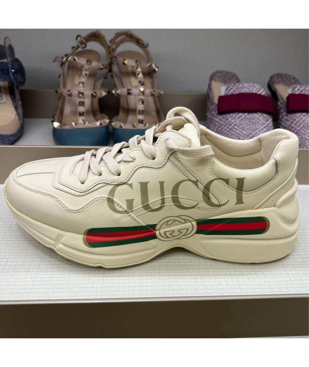 GUCCI Бежевые кожаные кроссовки, фото 4
