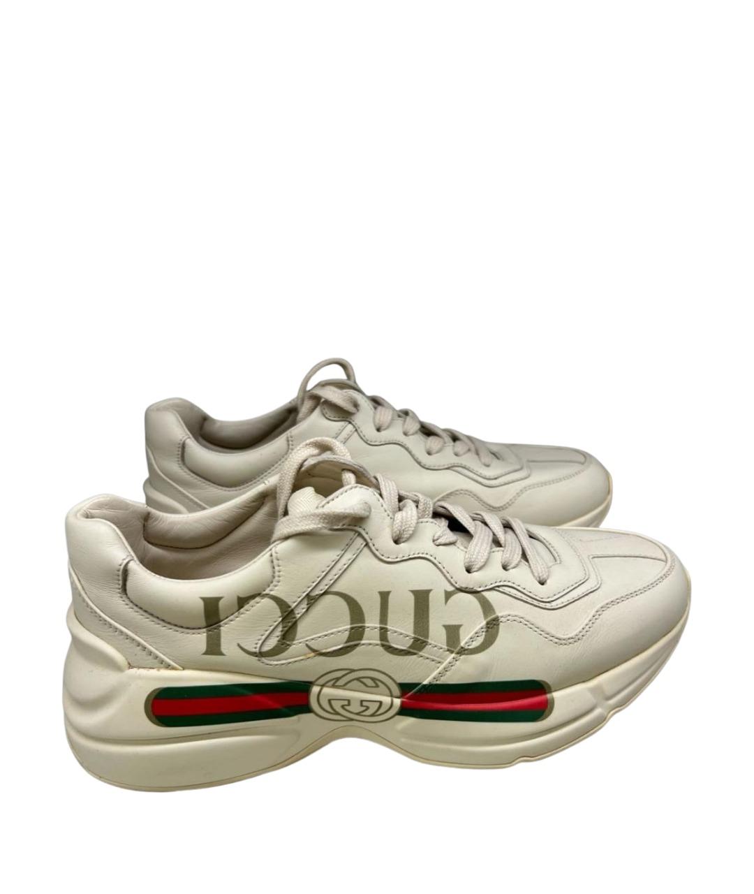 GUCCI Бежевые кожаные кроссовки, фото 1