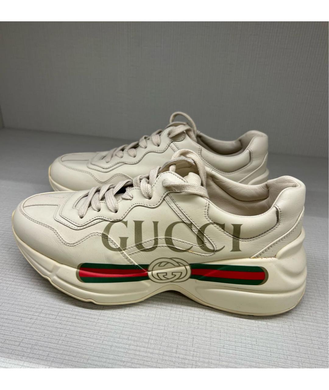 GUCCI Бежевые кожаные кроссовки, фото 5