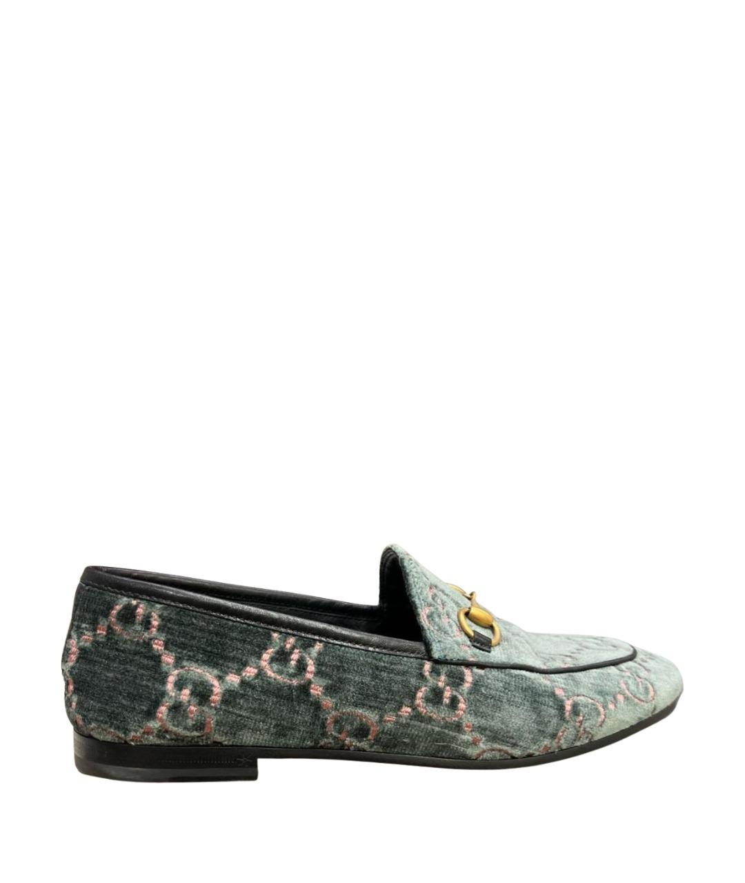 GUCCI Зеленые бархатные лоферы, фото 1