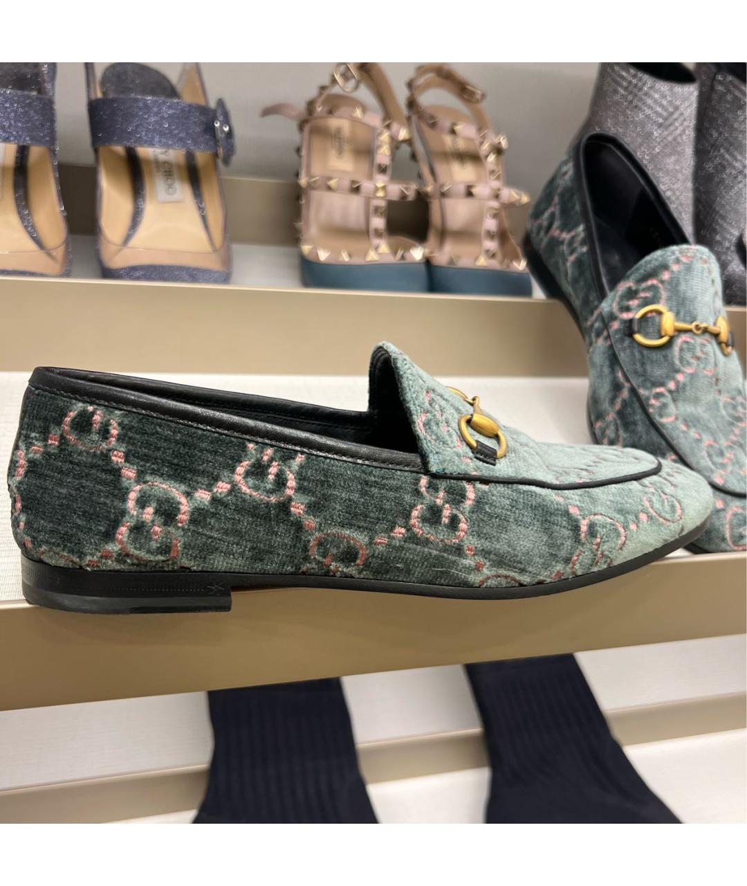 GUCCI Зеленые бархатные лоферы, фото 5
