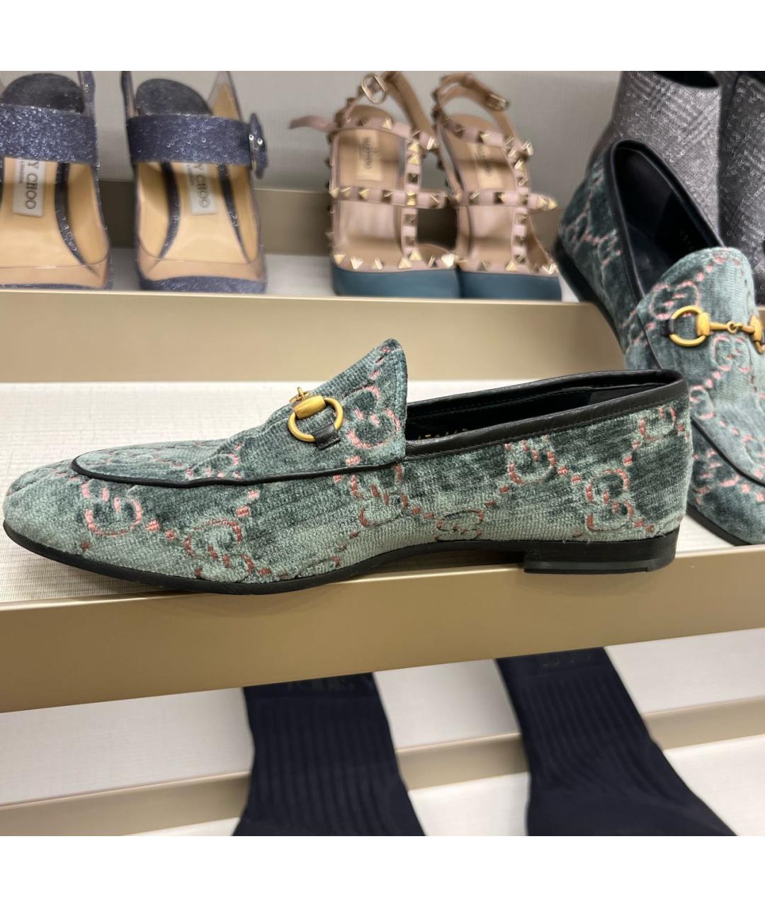GUCCI Зеленые бархатные лоферы, фото 4