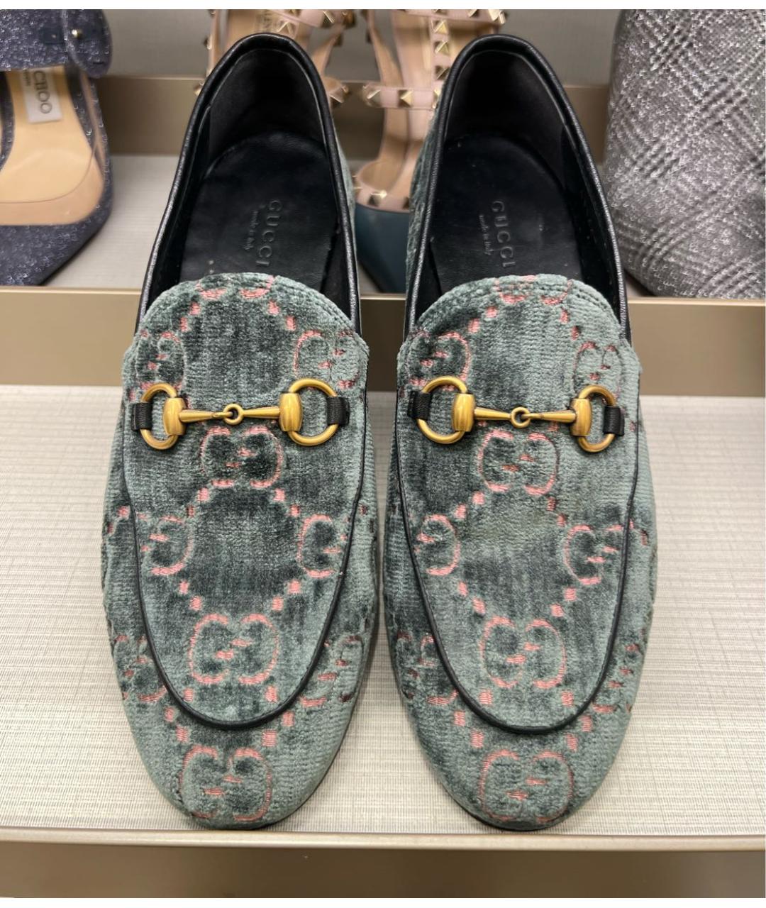 GUCCI Зеленые бархатные лоферы, фото 2