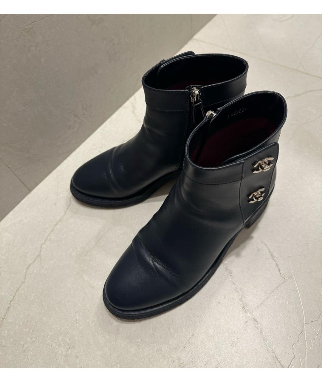 CHANEL Синие кожаные ботинки, фото 5