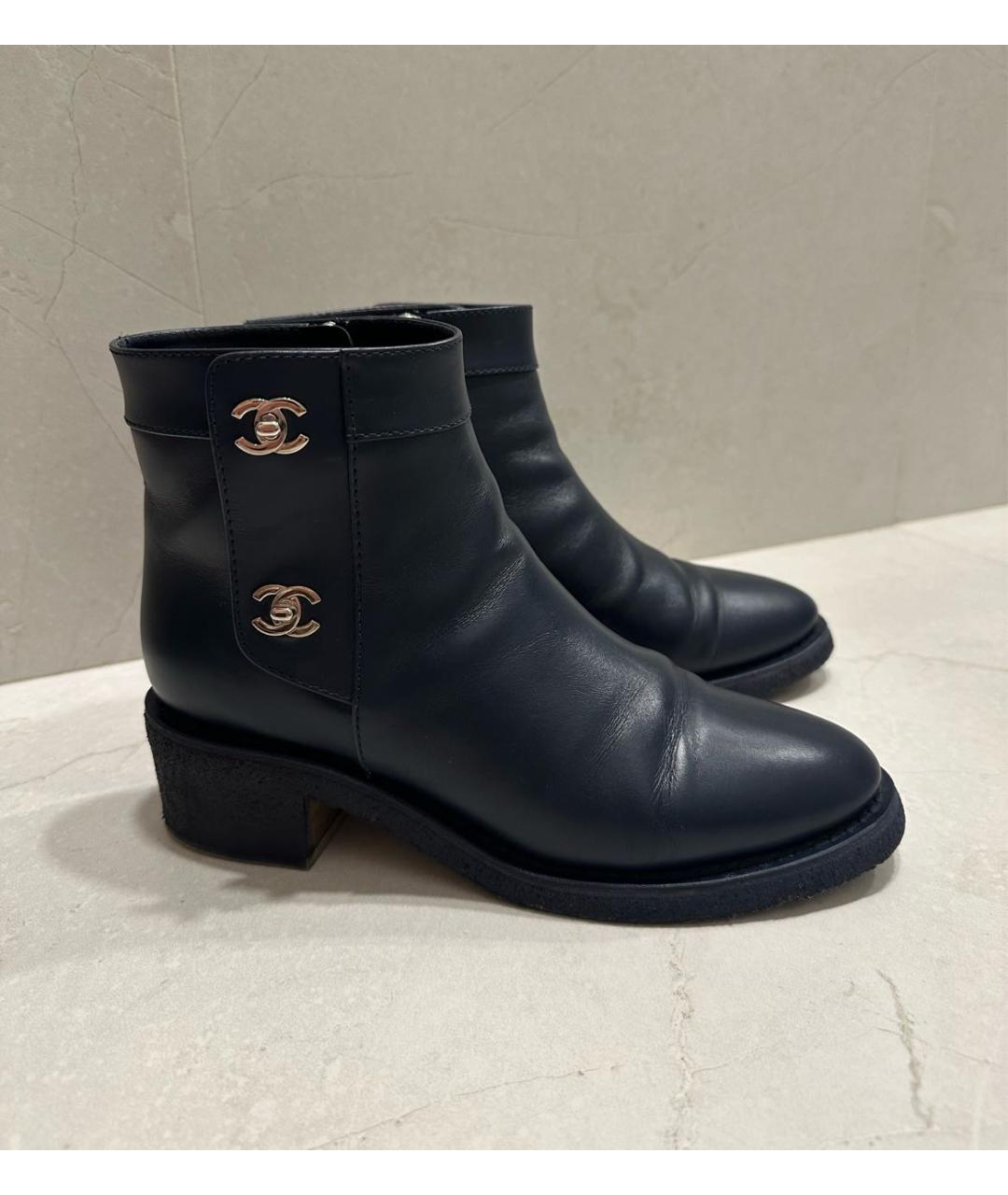 CHANEL Синие кожаные ботинки, фото 7