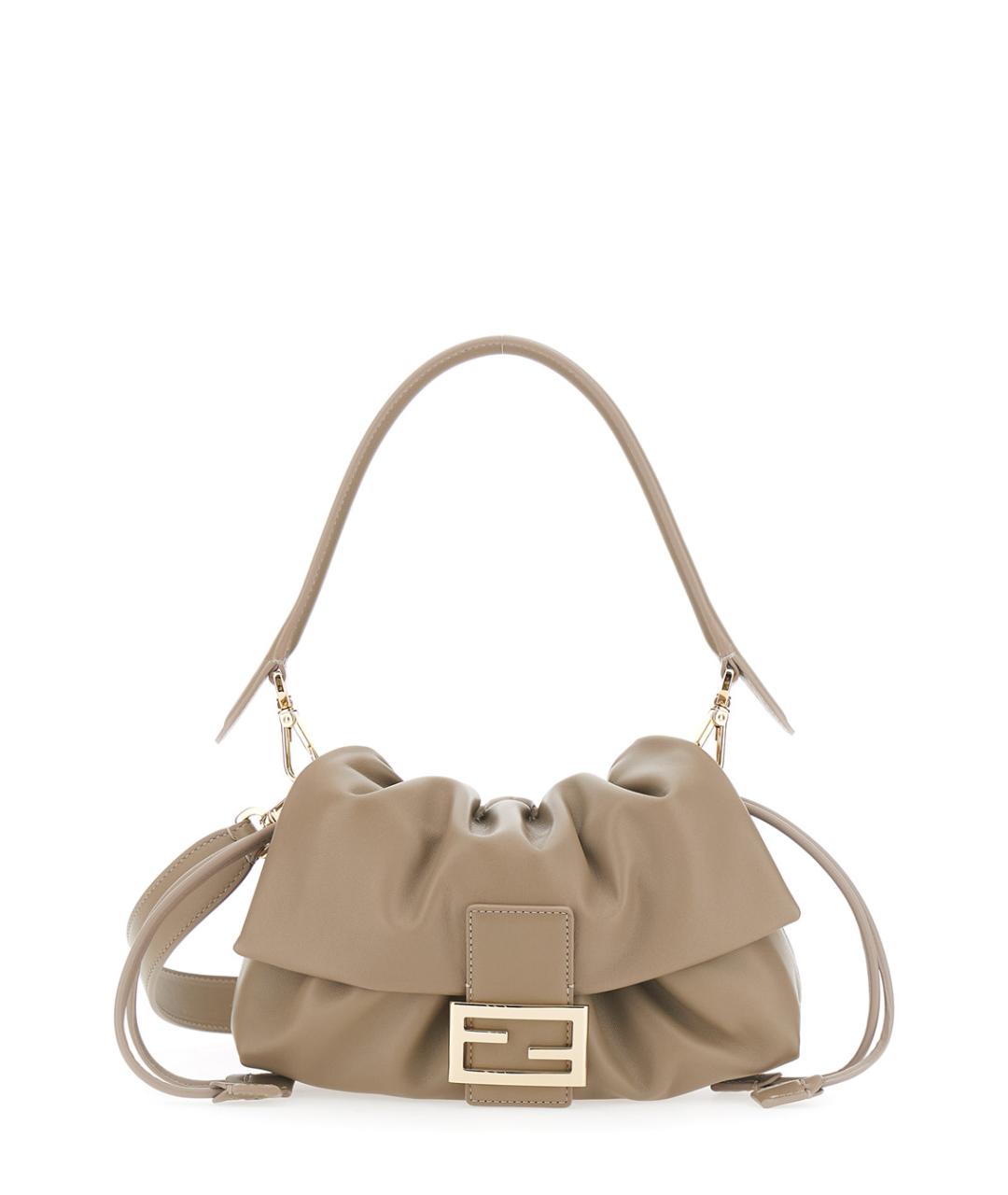FENDI Бежевая кожаная сумка через плечо, фото 1