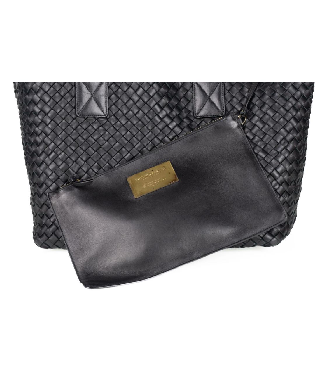 BOTTEGA VENETA Черная кожаная сумка тоут, фото 7