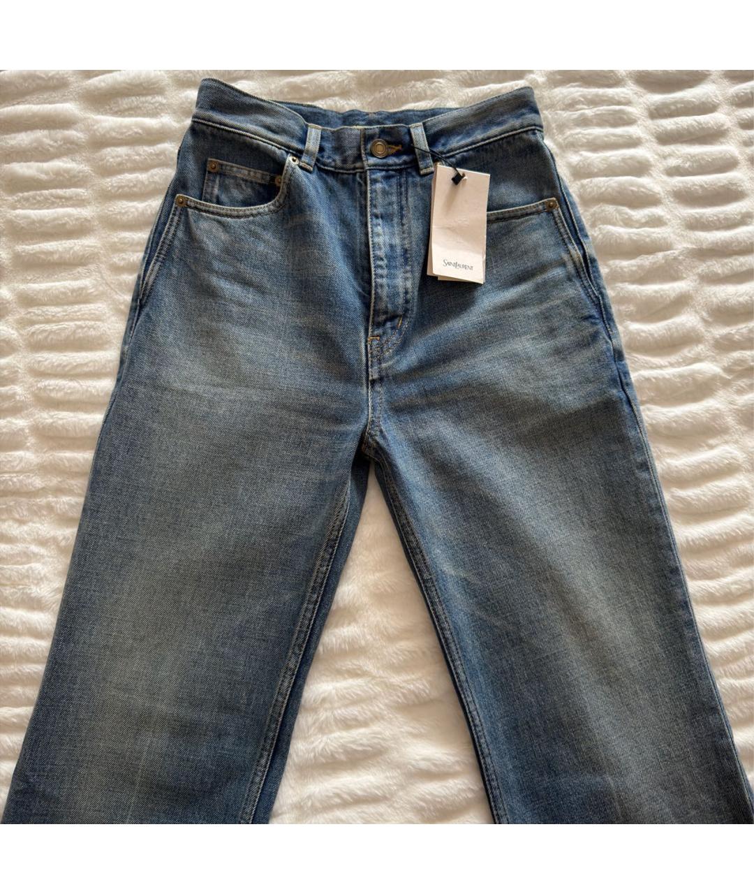 SAINT LAURENT Голубые хлопковые прямые джинсы, фото 5