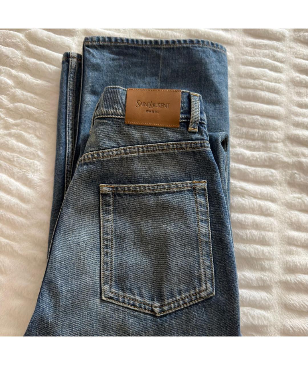 SAINT LAURENT Голубые хлопковые прямые джинсы, фото 4