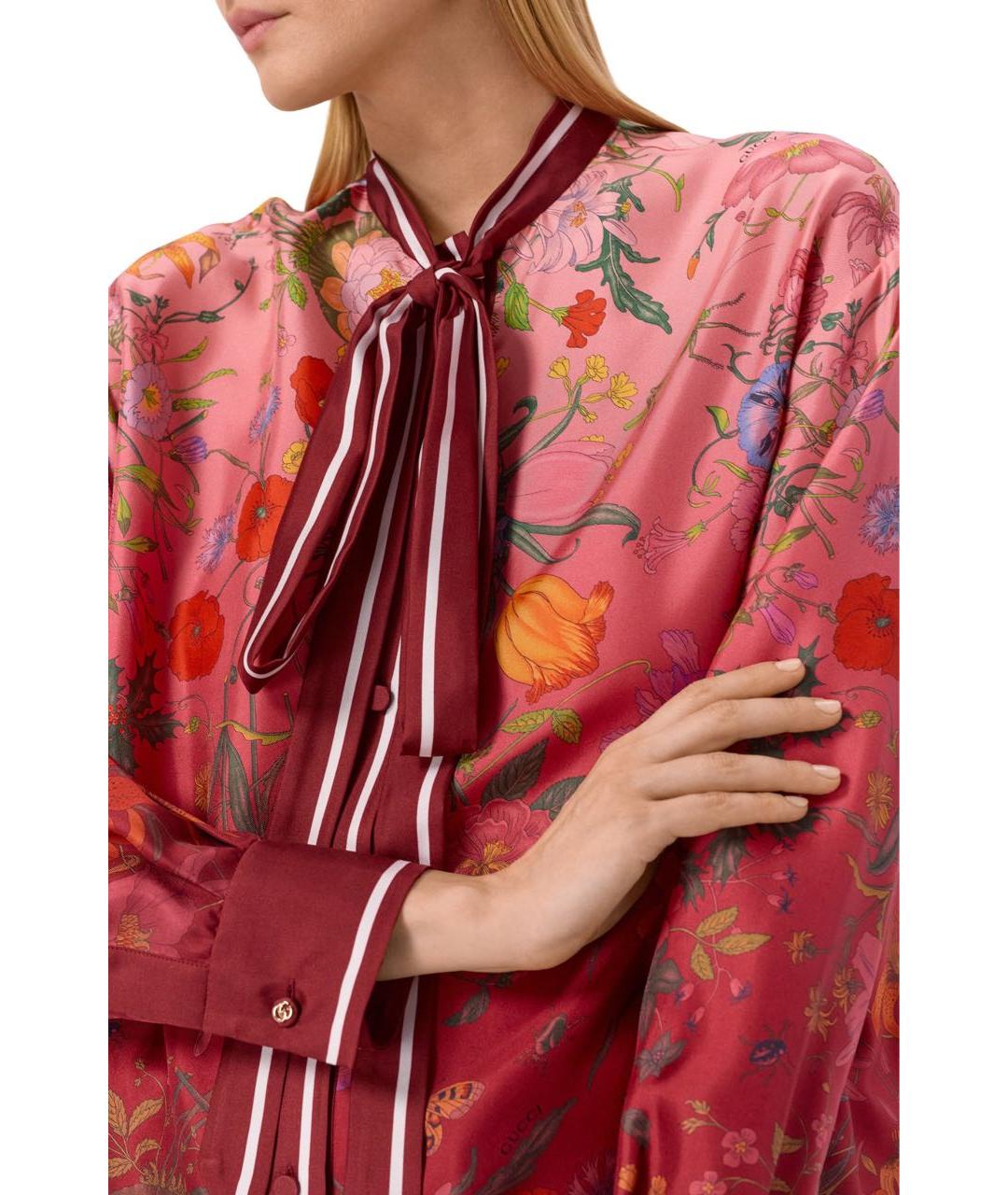 GUCCI Красная шелковая блузы, фото 4