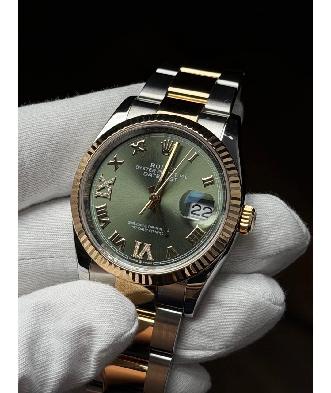 ROLEX Зеленые часы из желтого золота, фото 3