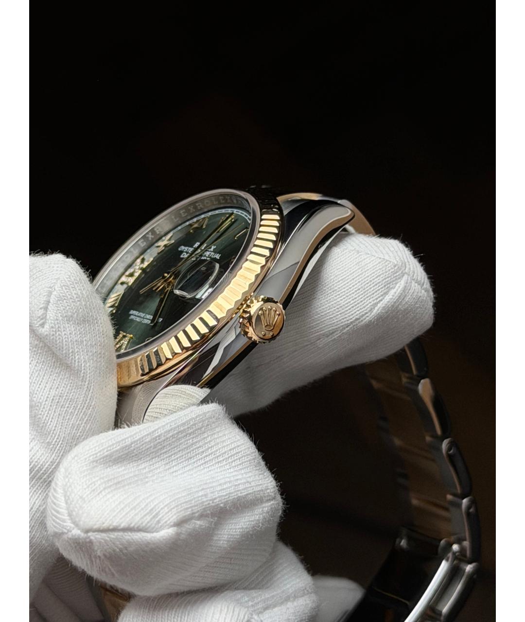 ROLEX Зеленые часы из желтого золота, фото 4