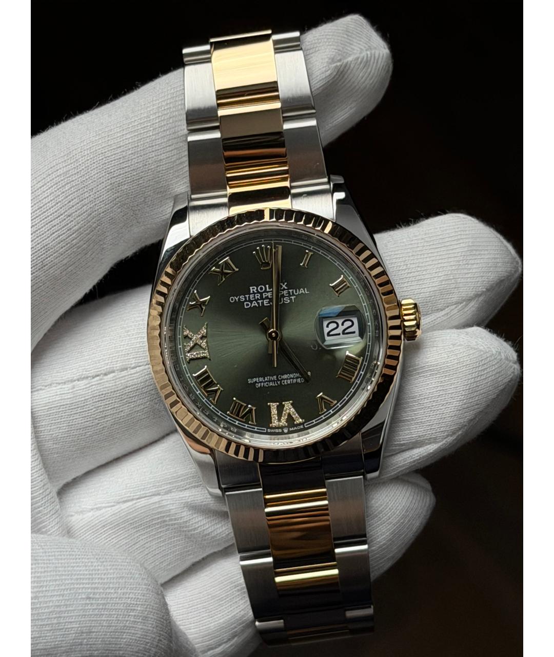 ROLEX Зеленые часы из желтого золота, фото 2