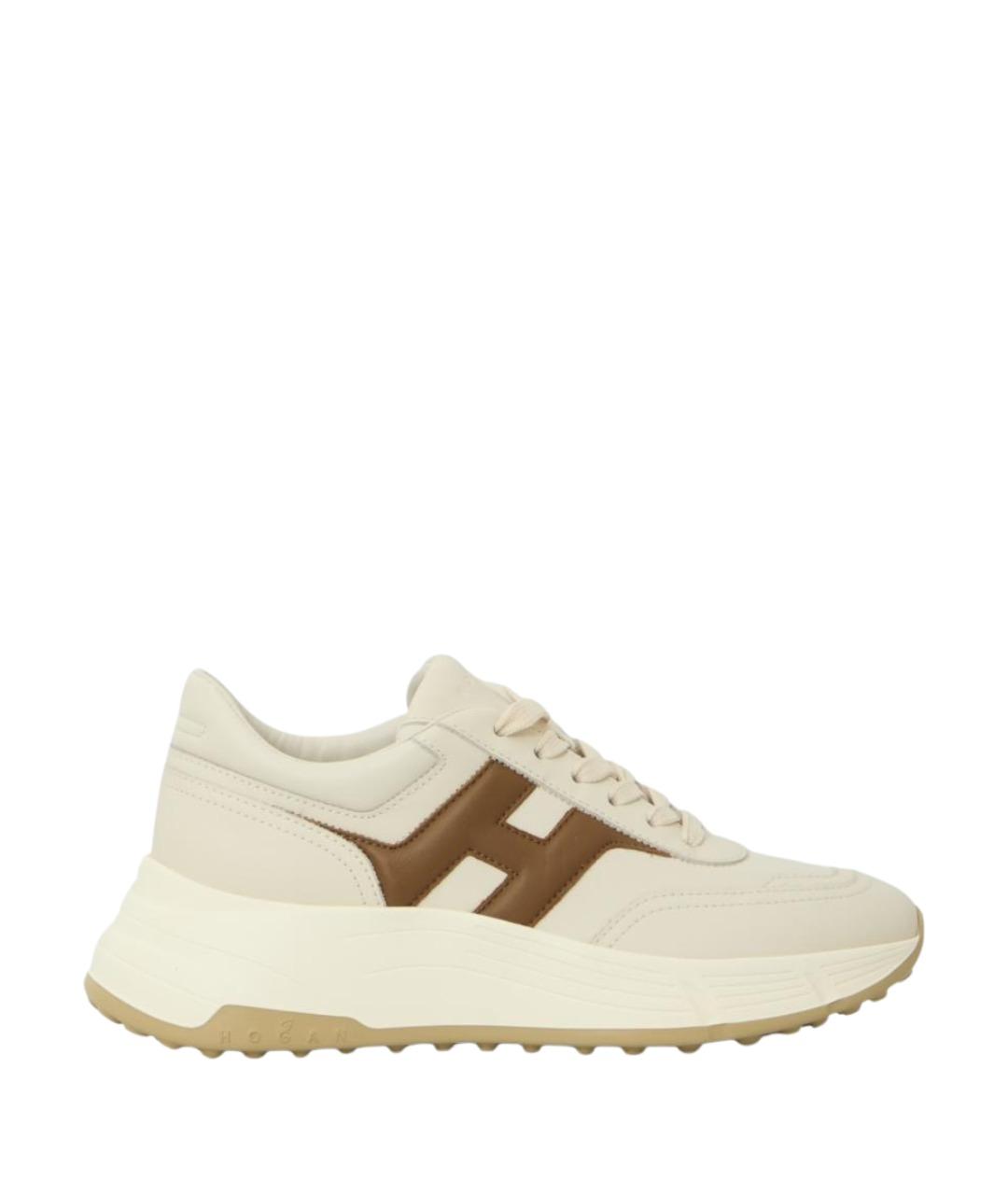 HOGAN Бежевые кожаные кроссовки, фото 1