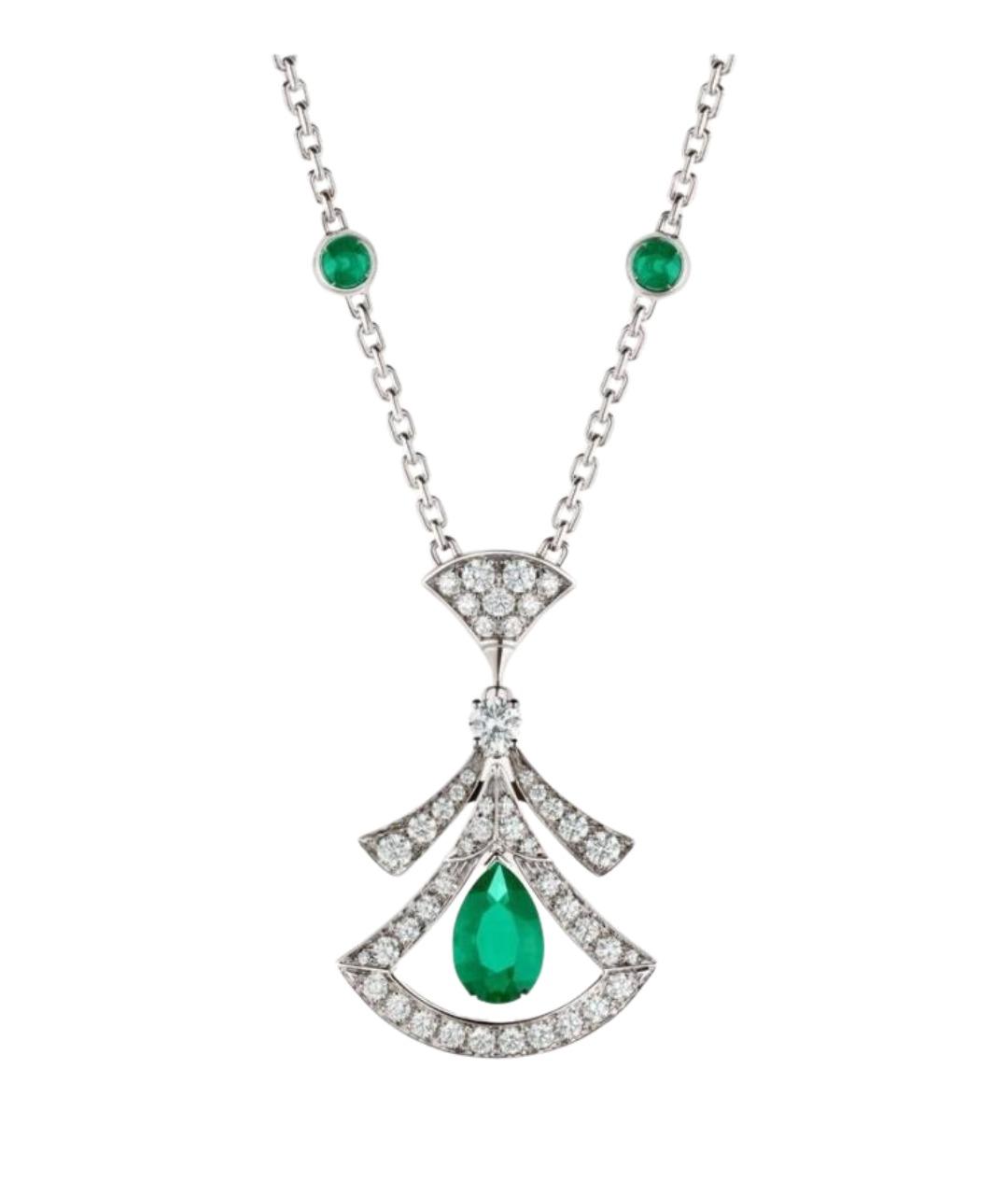 BVLGARI Зеленое колье из белого золота, фото 1